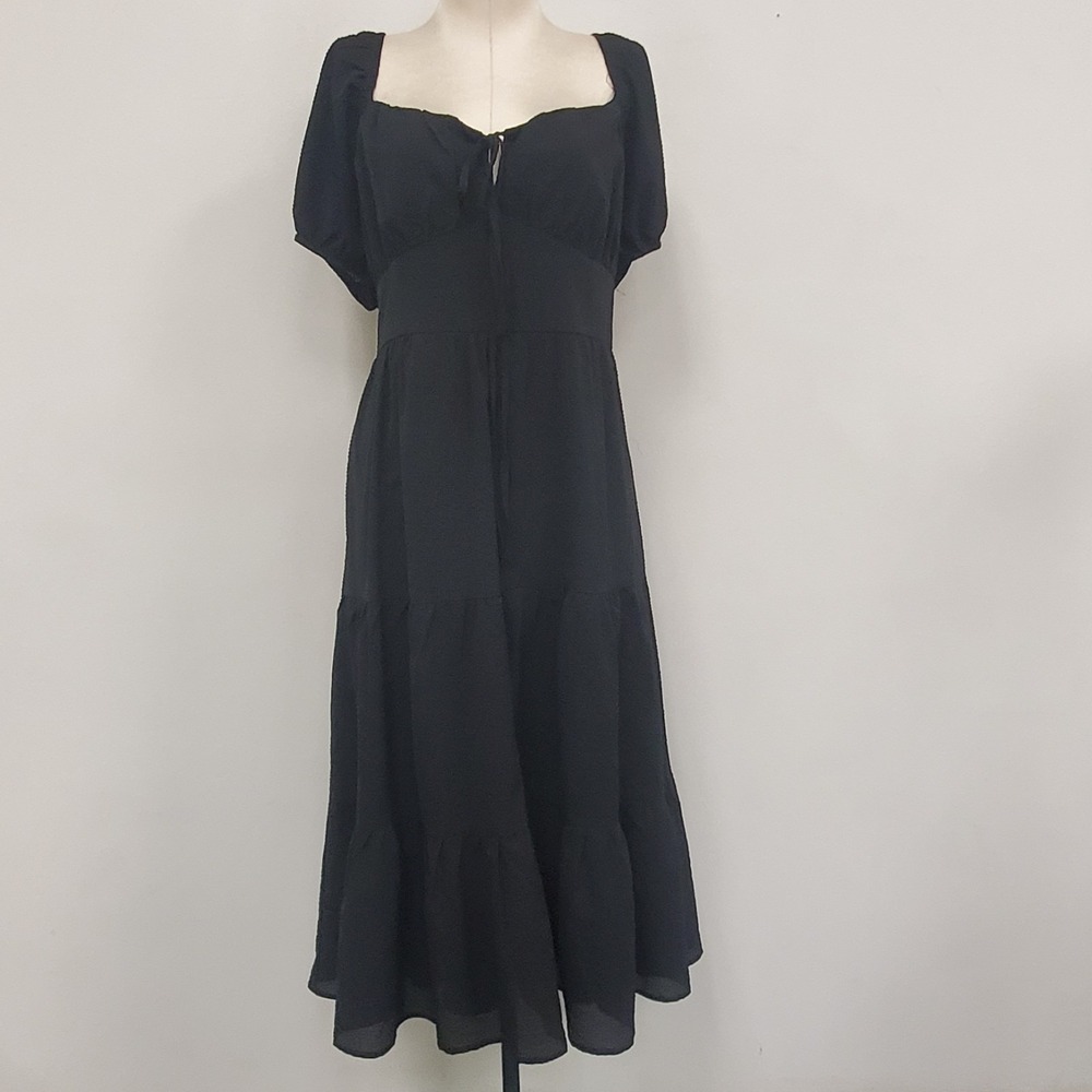 And Now This Women Dark Coquette Whimsigoth Tiered Puff Sleeve Dress Size L Maxi